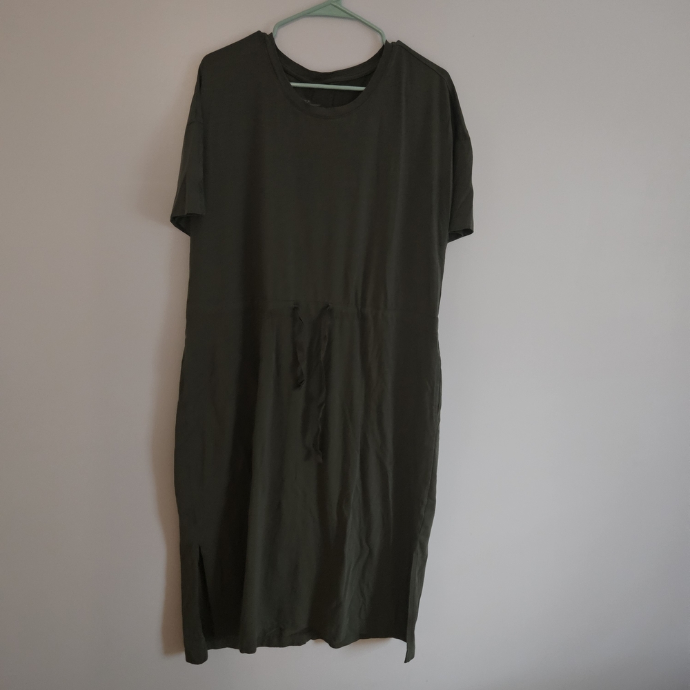BOODY Olive Green Midi Drawstring T-Shirt Dress